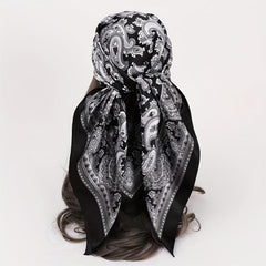 Vintage Paisley Print Square Scarf Satin Bandana Windproof Head Wrap