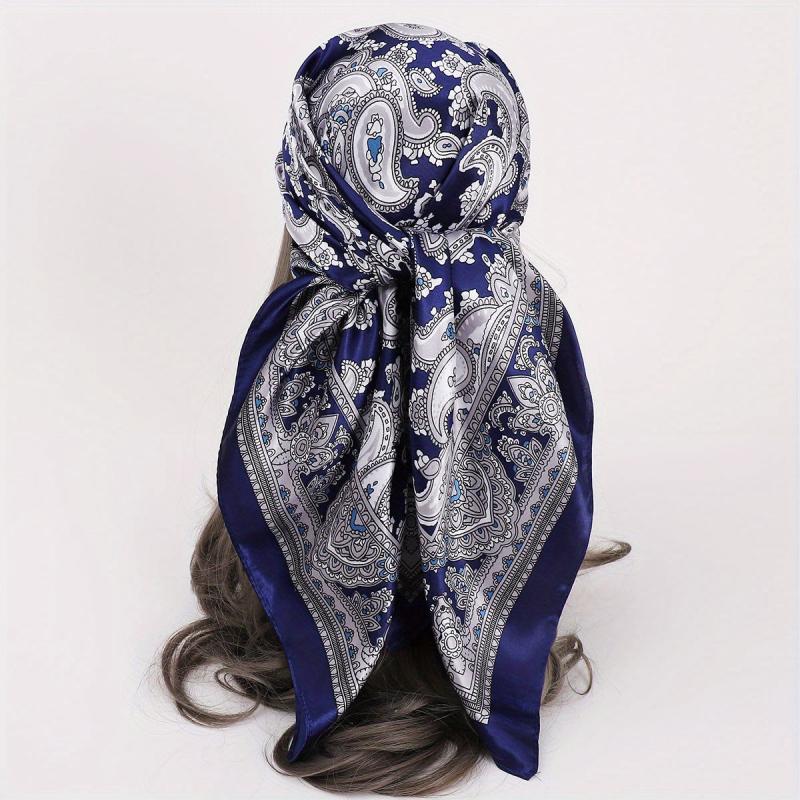 Vintage Paisley Print Square Scarf Satin Bandana Windproof Head Wrap