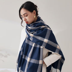 Cashmere Plaid Scarf Winter Warm Checked Scarves For Women