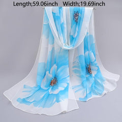 Chiffon Silk Scarf Floral Print Headwrap Large Shawl