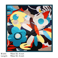 Flower Print Bandana Square Head Scarf Silk Like Floral Head Scarves