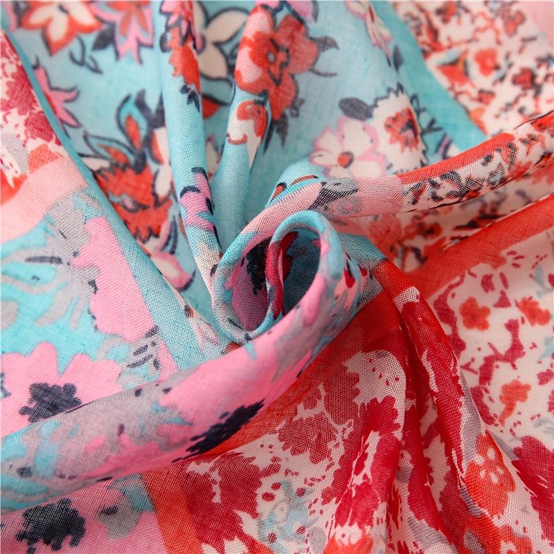 Geometric Tassel Turban Scarf Lightweight Floral Printed Scarf
