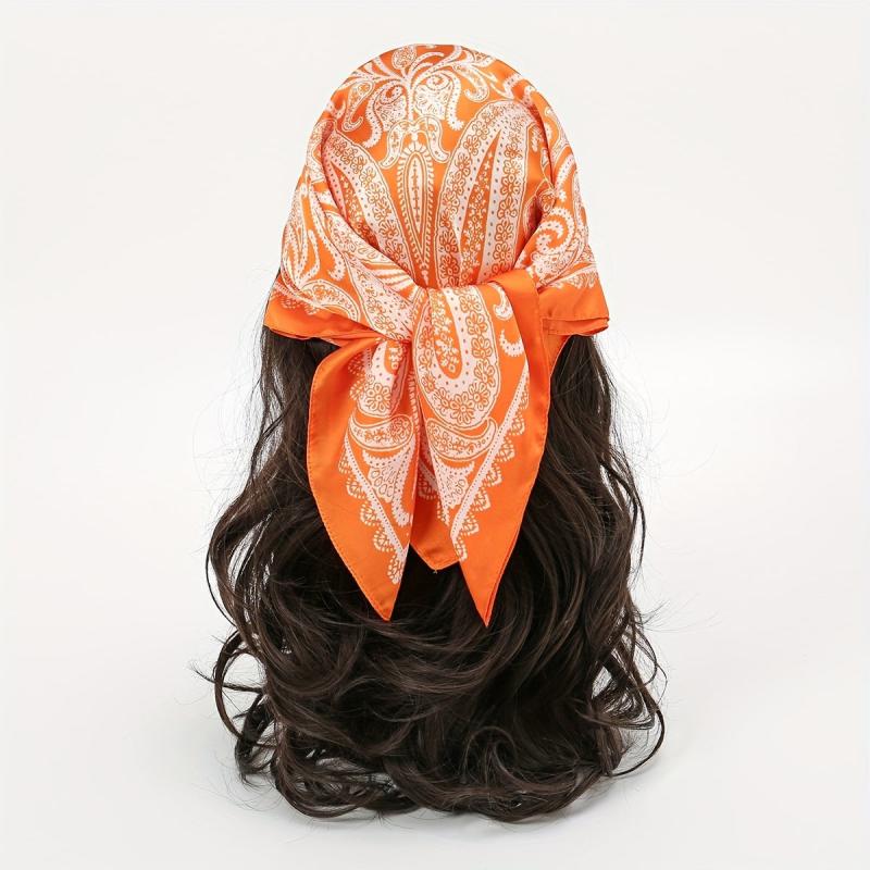 Orange Paisley Print Bandana Square Scarf Neckerchief Head Wrap Hair Accessory