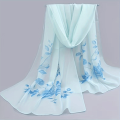 Rose Print Chiffon Scarf Silk Shawl Sunscreen Head Wrap