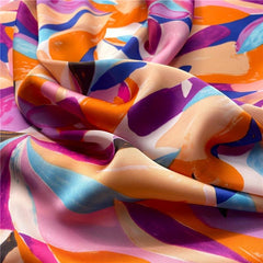 Flower Print Square Scarf Oil Painting Satin Bandana Neckerchief
