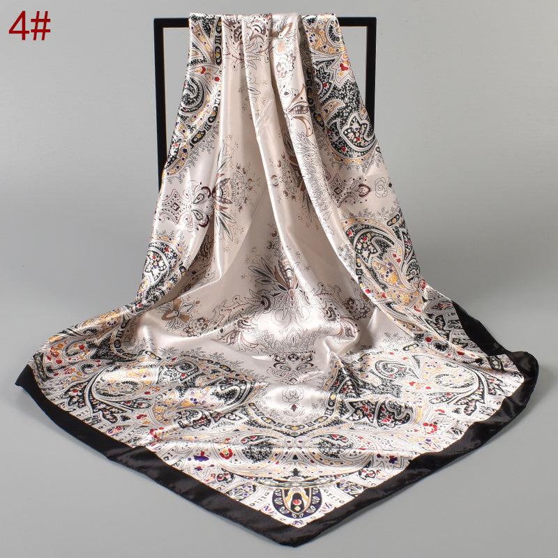 Flower Scarf Bandana Womens Silk Head Scarf Floral Print Square Turban