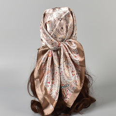 Flower Scarf Bandana Womens Silk Head Scarf Floral Print Square Turban