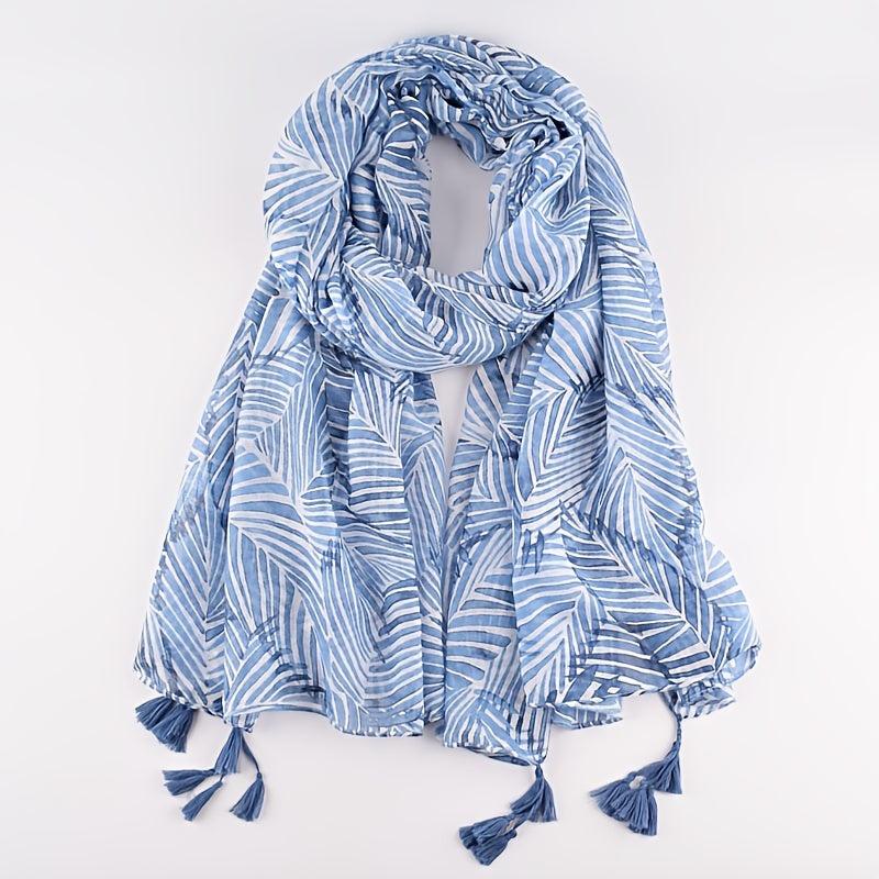 Light Voile Scarf Leaf Print Breathable Beach Towel Sunscreen Long Shawl