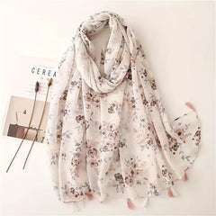 Floral Printed Sunscreen Tassel Scarf Shawl Lightweight