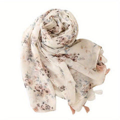 Floral Printed Sunscreen Tassel Scarf Shawl Lightweight