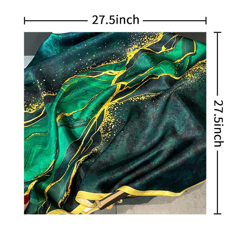 Dark Green River Print Neckerchief Vintage Silk Square Scarf Bandana