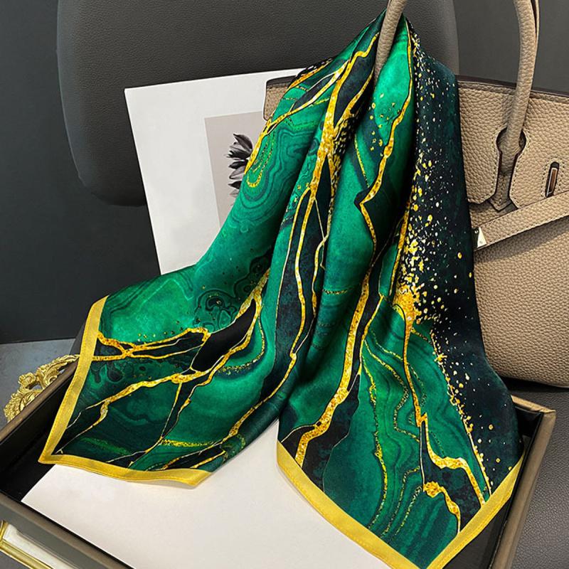 Dark Green River Print Neckerchief Vintage Silk Square Scarf Bandana