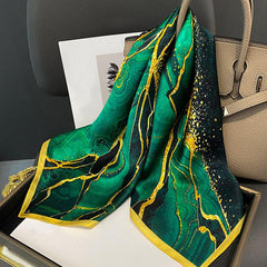 Dark Green River Print Neckerchief Vintage Silk Square Scarf Bandana