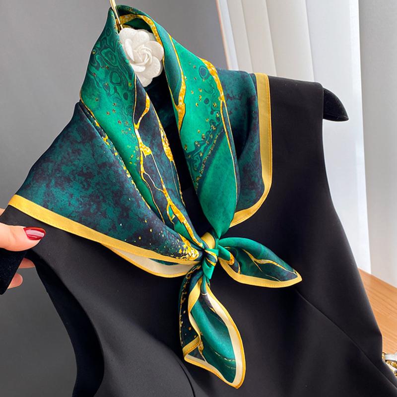 Dark Green River Print Neckerchief Vintage Silk Square Scarf Bandana