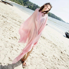 Thin Satin Scarf Oversized Beach Towel Silk Sunscreen Shawl