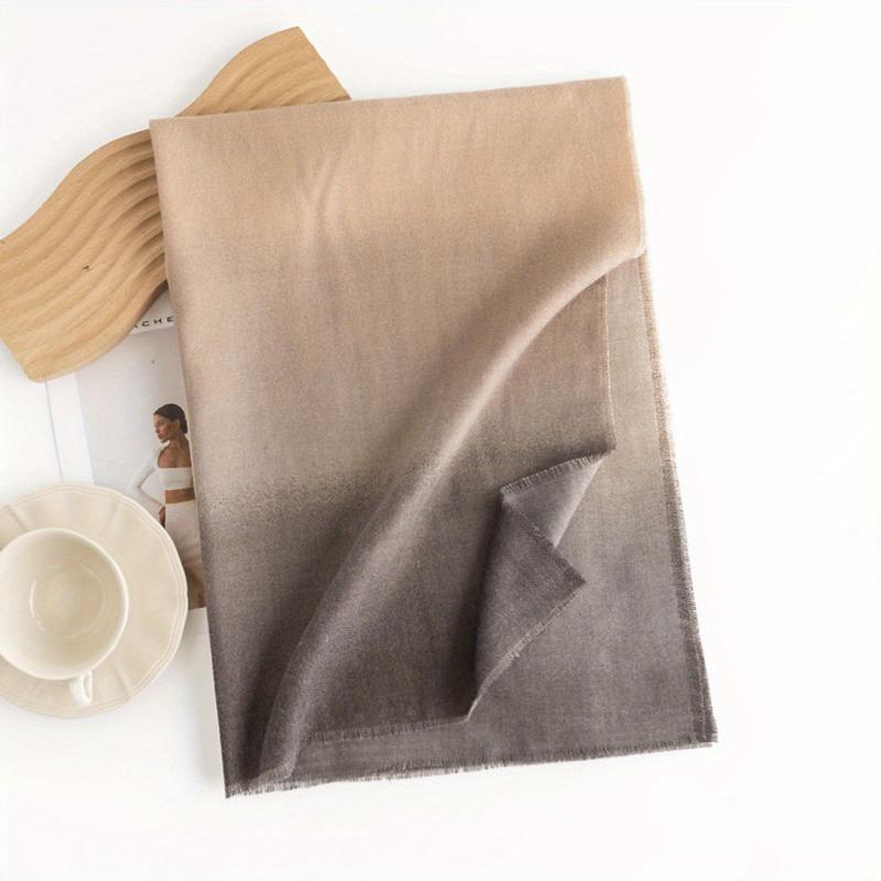 Gradient Raw Trim Scarf Large Shawl Windproof Warm Head Wraps