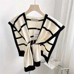 Striped Knitted Shawl Lace Up Cape Windproof Shawls False Collar