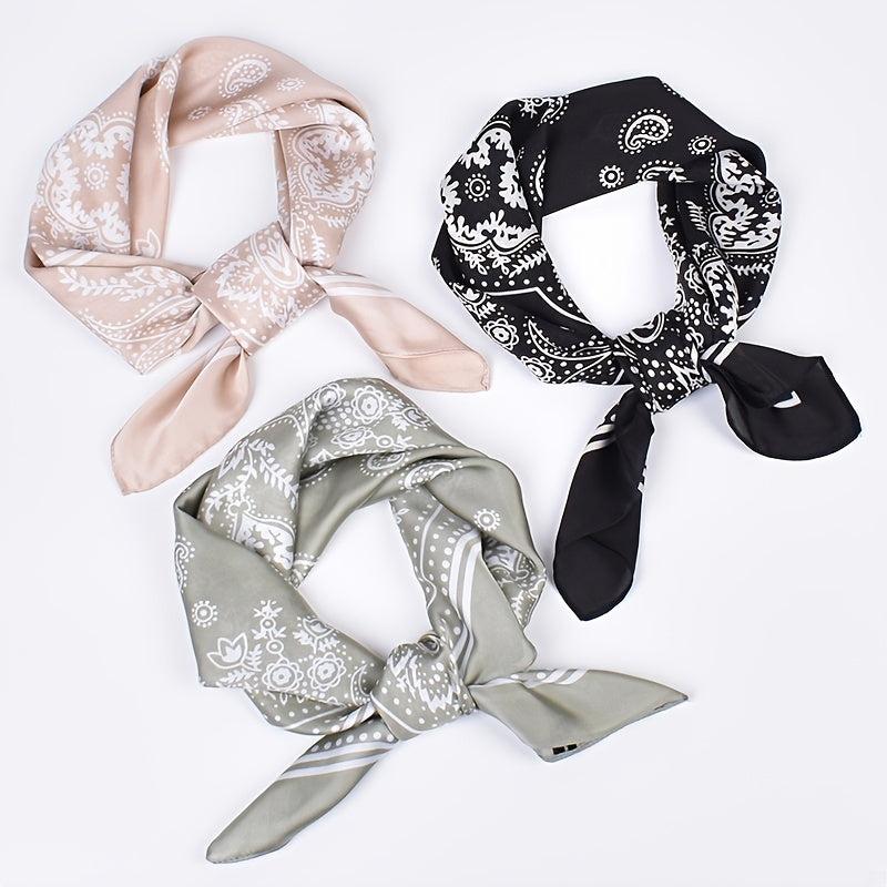 Vintage Bandana Flower Printed Scarf Satin Square Scarf