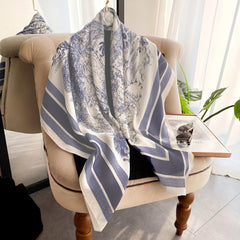 Landscape Print Square Scarf Flower Leaf Tree Shawl Women Satin Head Wrap