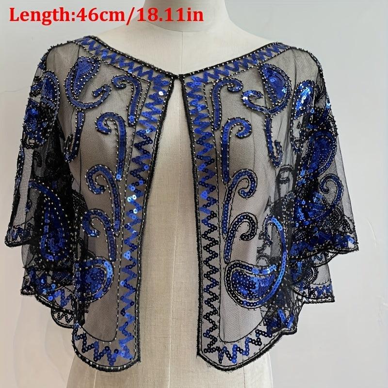 Sequin Embroidery Vintage Shawl Short Cape Mesh Cardigan Women Dress Accessories