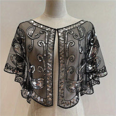 Sequin Embroidery Vintage Shawl Short Cape Mesh Cardigan Women Dress Accessories