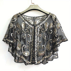 Sequin Embroidery Vintage Shawl Short Cape Mesh Cardigan Women Dress Accessories