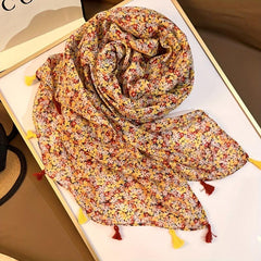 Floral Fringe Trim Scarf Shawl Casual Head Wrap Beach Gift