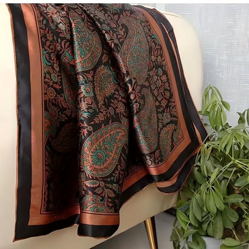 Paisley Print Silk Scarf Women Windproof Head Wrap