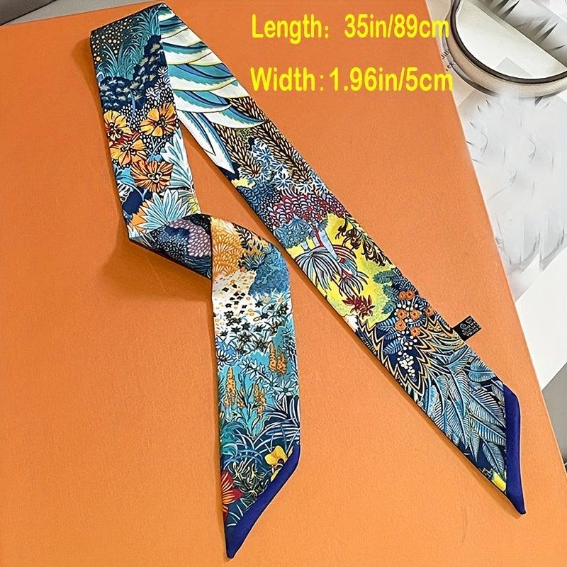 Boho Plants Print Skinny Scarf Classic Ribbon Neck Tie Scarf