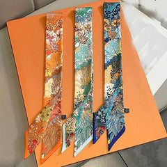 Boho Plants Print Skinny Scarf Classic Ribbon Neck Tie Scarf