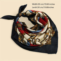 Vintage Chain Print Square Scarf Satin Bandana Classic Neckerchief