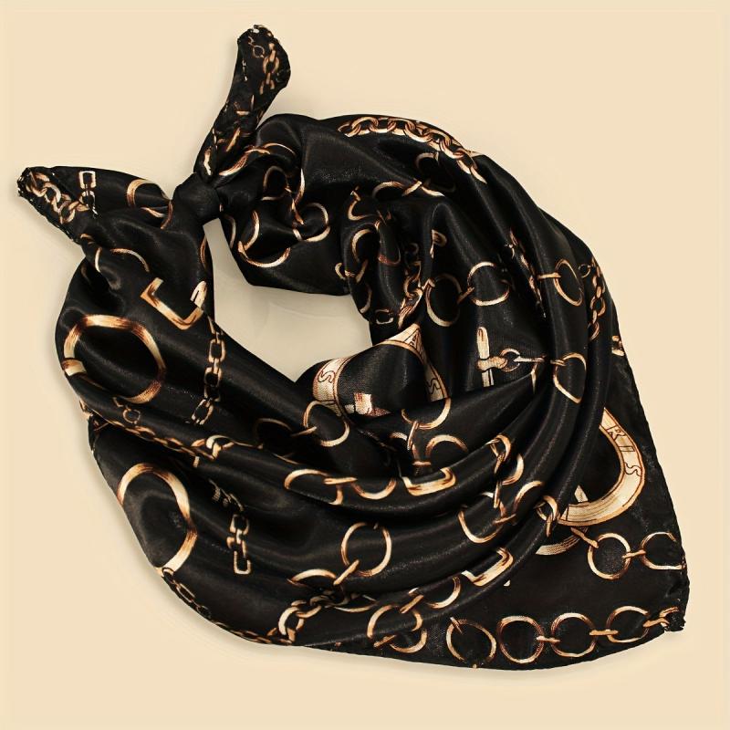 Vintage Chain Print Square Scarf Satin Bandana Classic Neckerchief