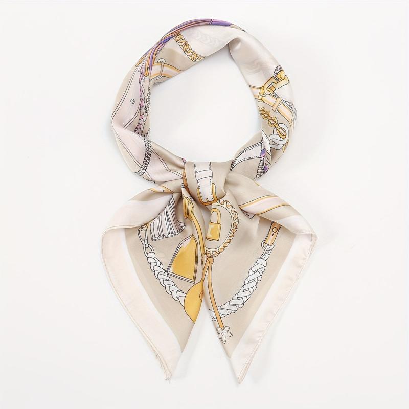 Chain Print Beige Bandana Boho Square Scarf Head Wrap