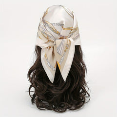 Chain Print Beige Bandana Boho Square Scarf Head Wrap