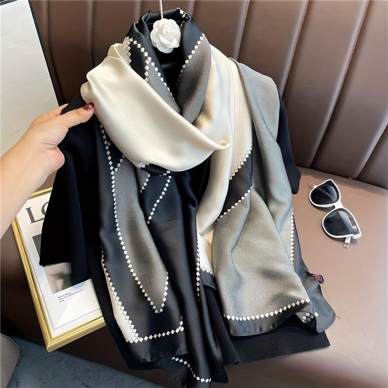 Geometric Block Scarf Gray Breathable Sunscreen Shawl Windproof