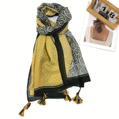 Vintage Paisley Print Scarf Block Casual Tassel Shawl Women Windproof Head Wrap