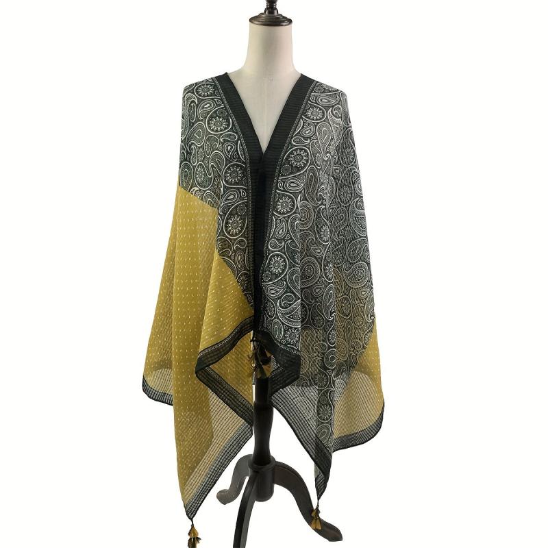Vintage Paisley Print Scarf Block Casual Tassel Shawl Women Windproof Head Wrap