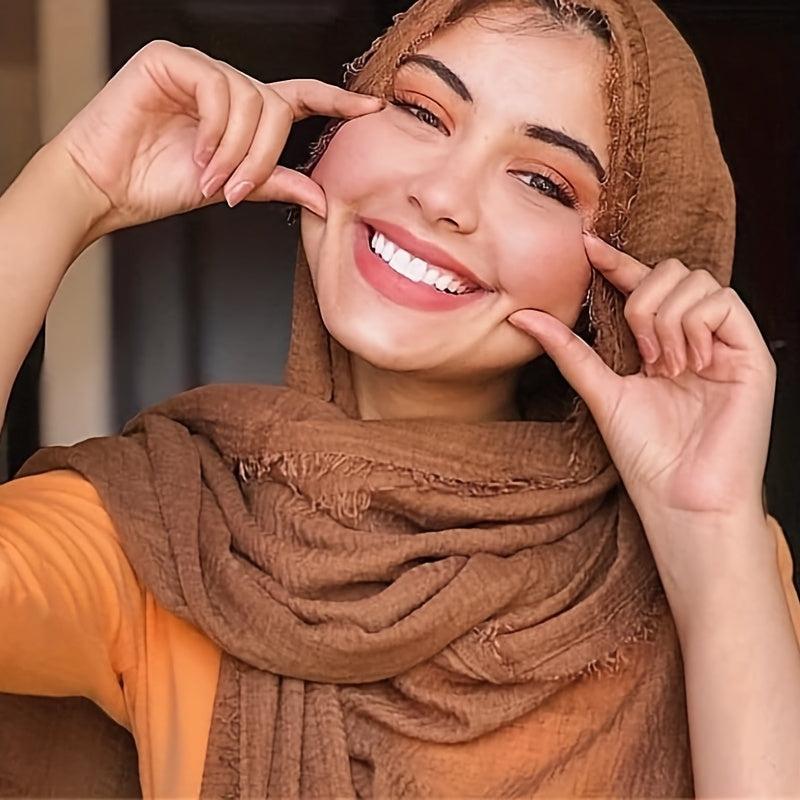 Crinkle Frayed Edge Hijab Scarf Solid Women Turban Head Wrap