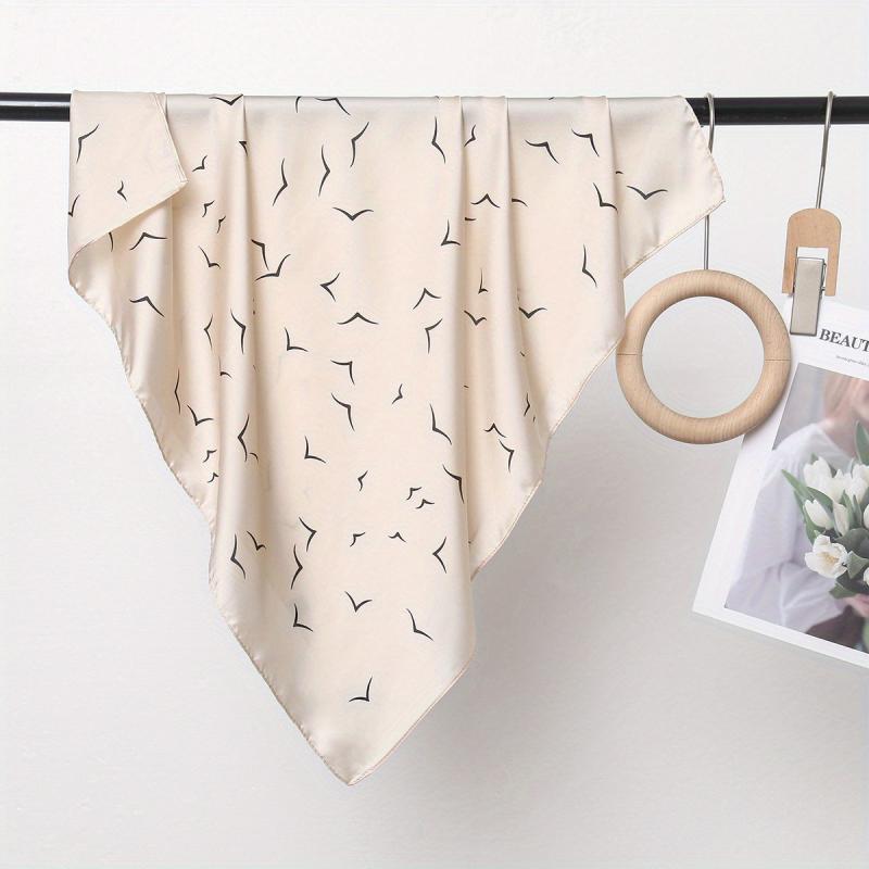 Solid Silk Square Scarf Birds Print Bandana Head Wrap