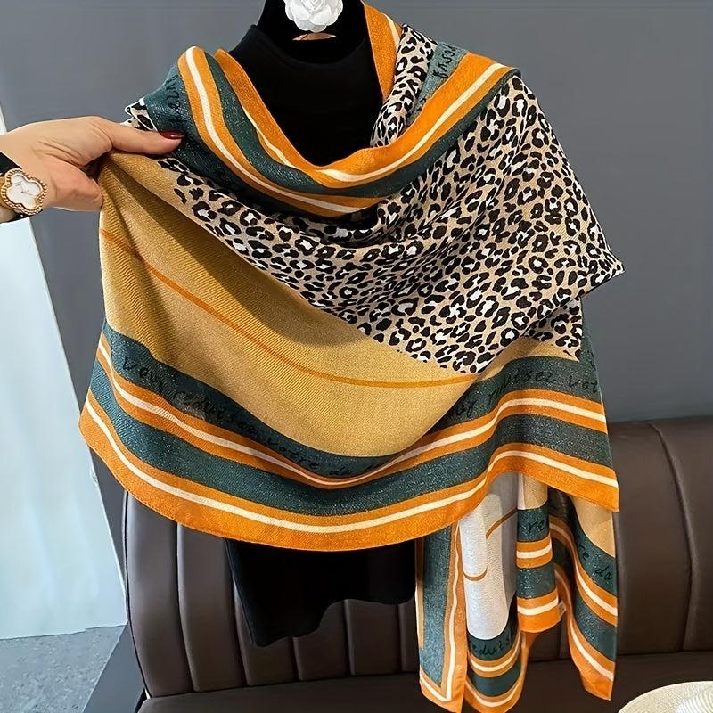 Leopard Print Scarf Large Shawl Women Windproof Head Wrap Warm Travel Beach