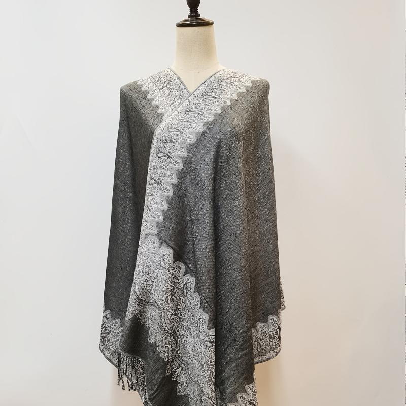 Gray Paisley Jacquard Tassel Scarf Block Wrap Windproof Shawl