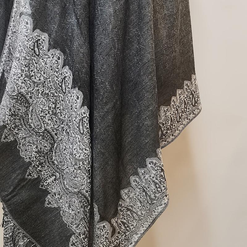 Gray Paisley Jacquard Tassel Scarf Block Wrap Windproof Shawl