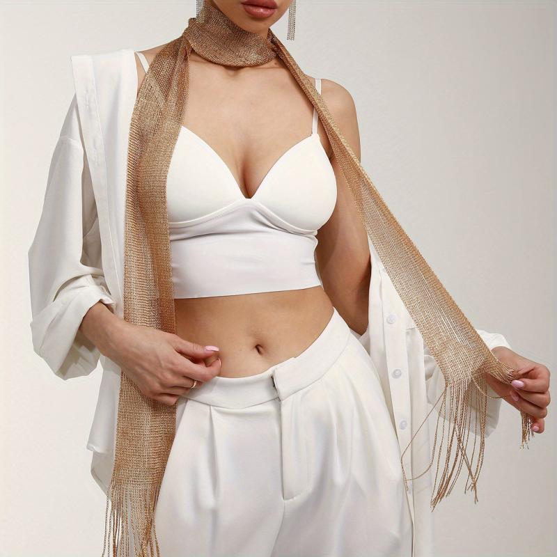 Glitter Long Tassel Scarf Skinny Scarf Women Y2K Neckerchief