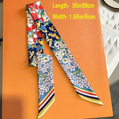 Flower Print Ribbon Skinny Scarf Boho Neck Tie Scarf Women Casual