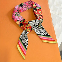 Flower Print Ribbon Skinny Scarf Boho Neck Tie Scarf Women Casual
