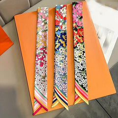 Flower Print Ribbon Skinny Scarf Boho Neck Tie Scarf Women Casual