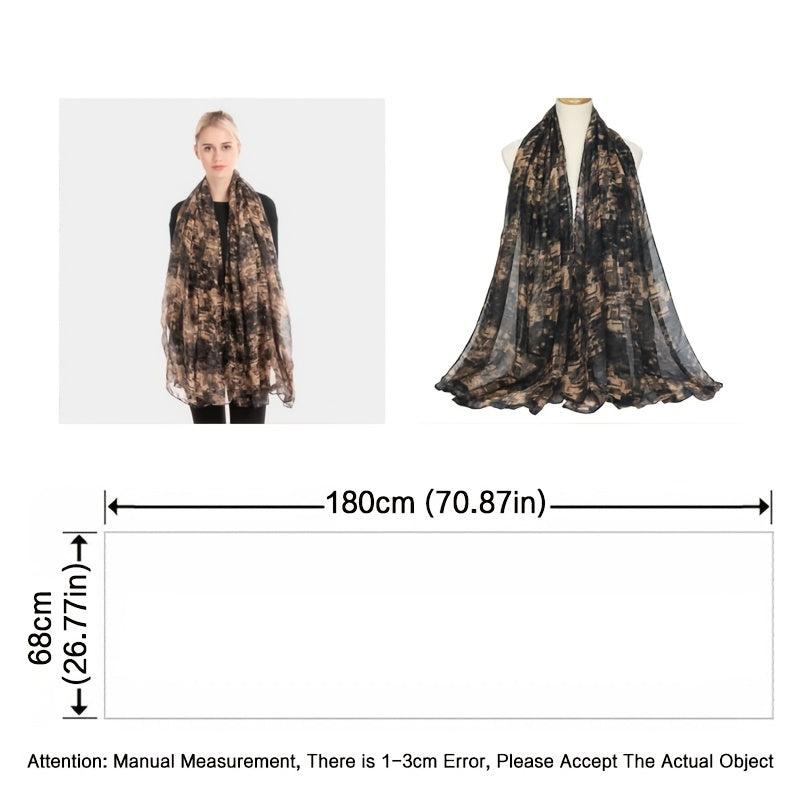 Women's Printed Shawl Silk Scarf Windproof Warm Turban