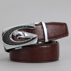 Men's Automatic Buckle Belt Geometric Leopard Carved Decor Belt
