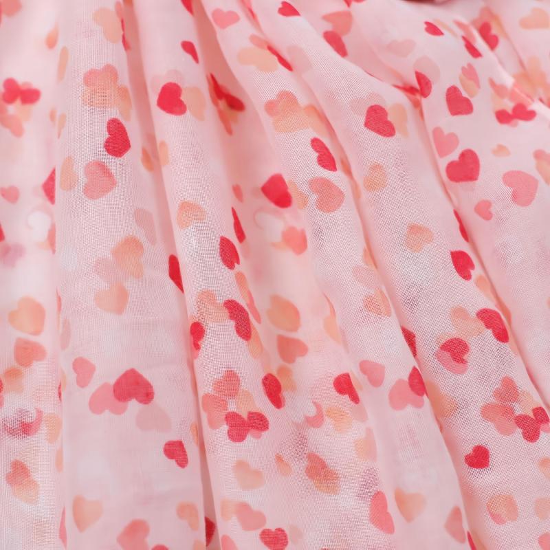 Pink Heart Print Tassel Scarf Shawl Head Wrap Sunscreen Travel Beach Towel
