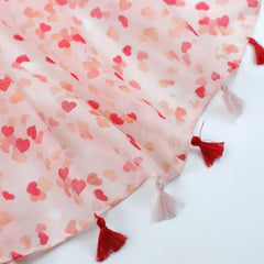 Pink Heart Print Tassel Scarf Shawl Head Wrap Sunscreen Travel Beach Towel